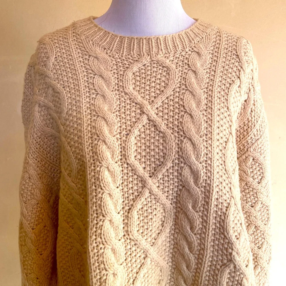 J.CREW Handknit Soft Heavy Preppy 100% Lambs Wool Cable Knit Sweater Men’s Sz XL - Picture 9 of 10